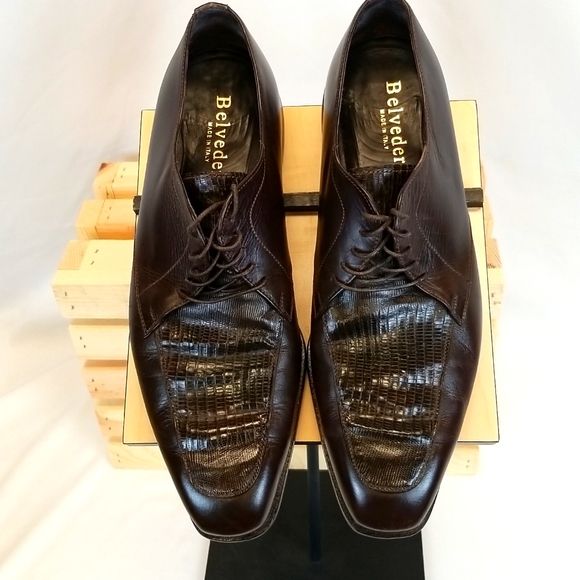 BELVEDERE ITALIAN MADE BROWN LIZARD SKIN DRESS SHOES. SIZE 10 D - Picture 2 of 8